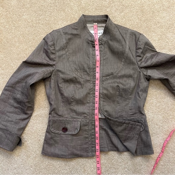 Trina Turk Blazer Jacket Womens M Gray Lined Linen Blend Hook and Eye Closure - Picture 8 of 8